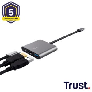 Docking Station Trust Dalyx 3-in-1 Alluminio HDMI 4K USB-C PD