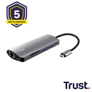 Adattatore Docking Station Trust Dalyx 7-in-1 Alluminio HDMI 4K LAN USB-C PD