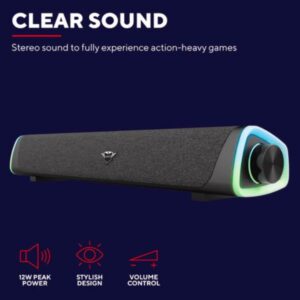 Soundbar PC Gaming Trust GXT620 Axon RGB 6W RMS AUX e Cuffia