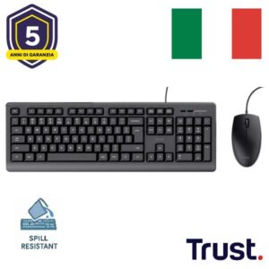 Kit Tastiera e Mouse Trust Basic Cablati USB Layout Italiano Nero