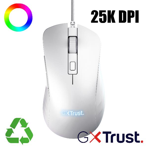 Mouse Gaming Trust GXT924W YBAR+ Bianco 25.600 DPI 6 Pulsanti