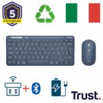 Kit Tastiera e Mouse Wireless Trust Lyra Blue Ricaricabile Multiconnettività