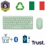 Kit Tastiera e Mouse Wireless Trust Lyra Verde Ricaricabile Bluetooth 2.4GHz Italiano