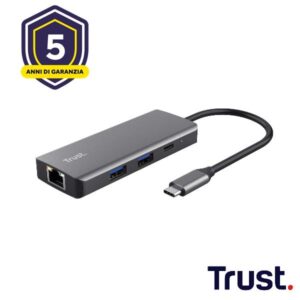 Docking Station Trust Dalyx 6-in-1 Alluminio HDMI 4K 60Hz LAN USB-C PD