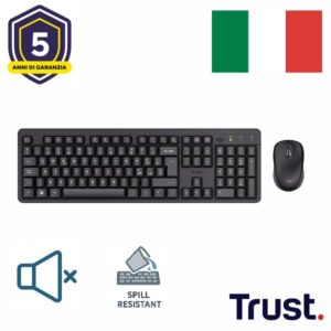 Kit Tastiera e Mouse Wireless Trust Desk Set Silenzioso Antispillatura Italiano