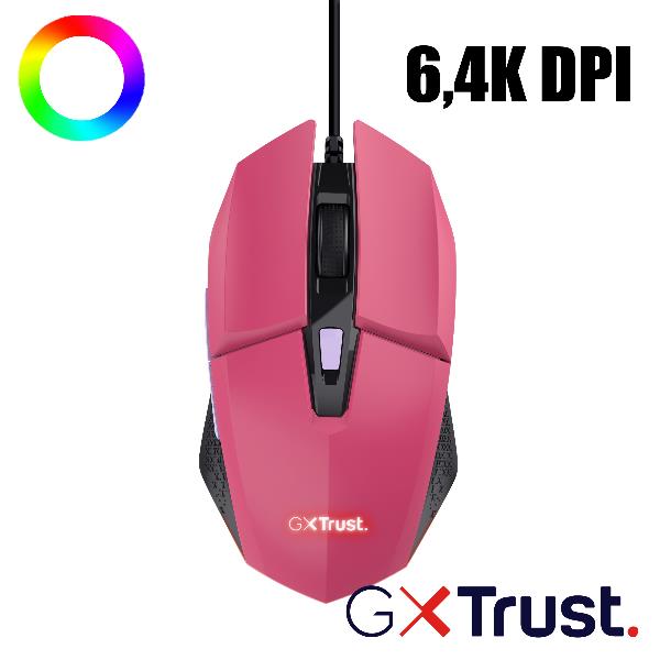 Mouse Gaming Trust GXT109P Felox 6.400 DPI Illuminato Rosa