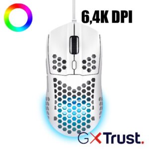 Mouse Gaming Trust GXT 928W Helox Bianco Cablato 6400 DPI RGB