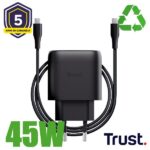 Alimentatore Notebook Trust 45W USB-C GaN Cavo Incluso Nero