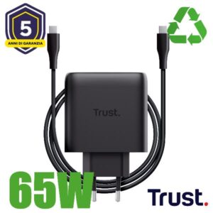Alimentatore Notebook Trust Maxo 65W USB-C Gan Nero Cavo Incluso