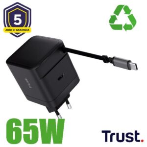 Alimentatore Notebook Trust Maxo 65W USB-C Cavo Retrattile Nero