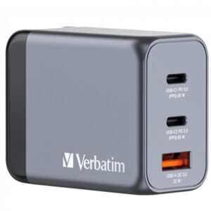 Caricabatteria GaN Verbatim 65W 3 Porte per Notebook