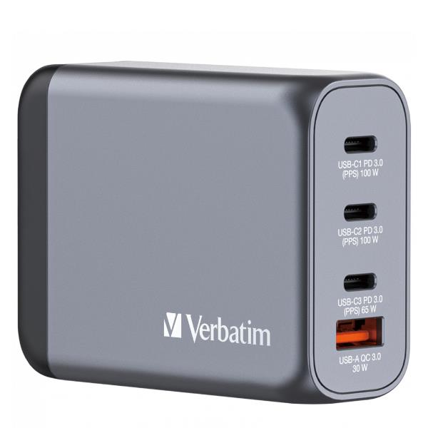 Caricabatterie da Parete Verbatim GaN 4 Porte USB-C 100W Grigio