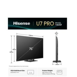 TV Hisense 75U7Q PRO Mini LED 4K UHD Smart 165Hz VIDAA
