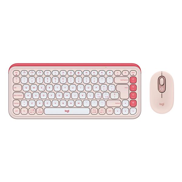 Tastiera e Mouse Logitech POP ICON Combo Bluetooth Rosa e Bianco Italiana
