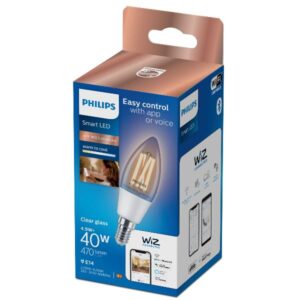 Lampadina LED Smart Philips C35 E14 4.9W Filamento Trasparente Variabile