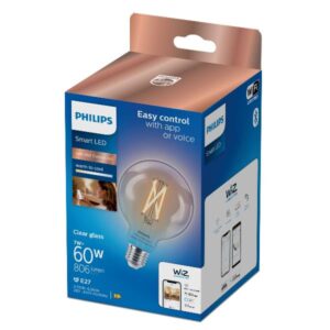 Lampadina LED Smart Philips Globe 7W G95 E27 Filamento Trasparente 806 Lumen
