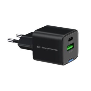 Caricatore Notebook Conceptronic PD USB 2 Porte 20W GaN USB-C USB-A QC 3.0 Nero