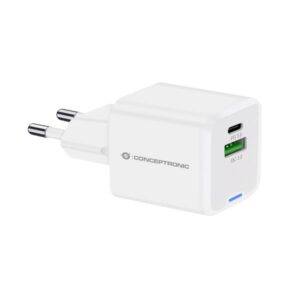 Caricatore USB-C Conceptronic 20W GaN 2 Porte PD QC3.0 Bianco