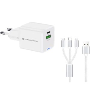 Caricatore USB-C GaN Conceptronic 33W 2 Porte PD QC3.0 PPS Bianco