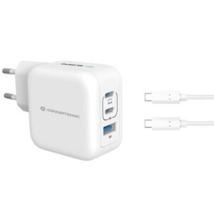 Caricatore USB GaN 3 Porte Conceptronic 67W PD QC3.0 PPS Bianco