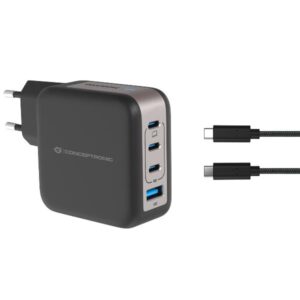 Caricatore USB-C GaN 100W Conceptronic 4 Porte PD QC3.0 Nero