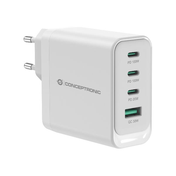 Caricatore USB-C GaN Conceptronic 100W 4 Porte PD 3.0 QC 3.0