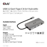 Hub USB-C Club3D 8-in-1 2xHDMI, 2xUSB-A, RJ45, SD/MicroSD e PD