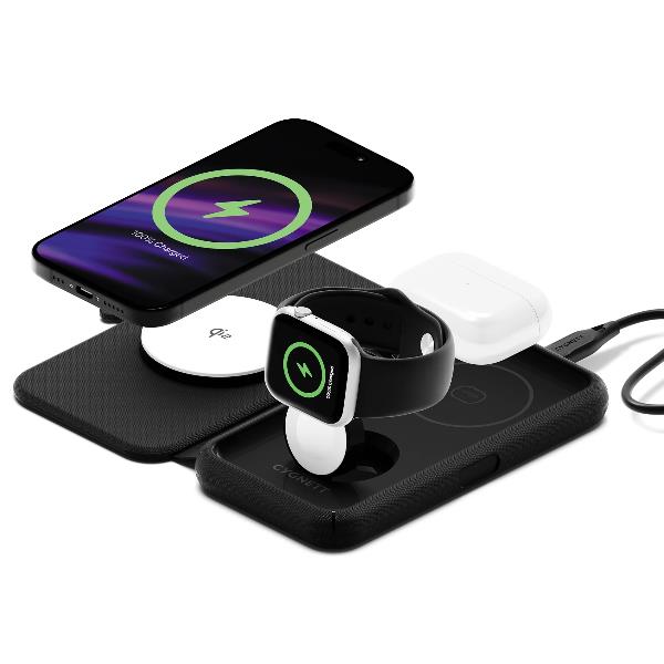 Caricabatterie Wireless Cygnett MagTravel 3 in 1 Qi2.0 25W USB-C Nero