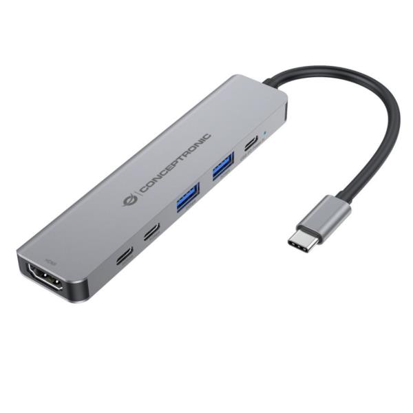 Docking Station Conceptronic 6-in-1 USB 3.2 HDMI PD 100W Grigio Alluminio