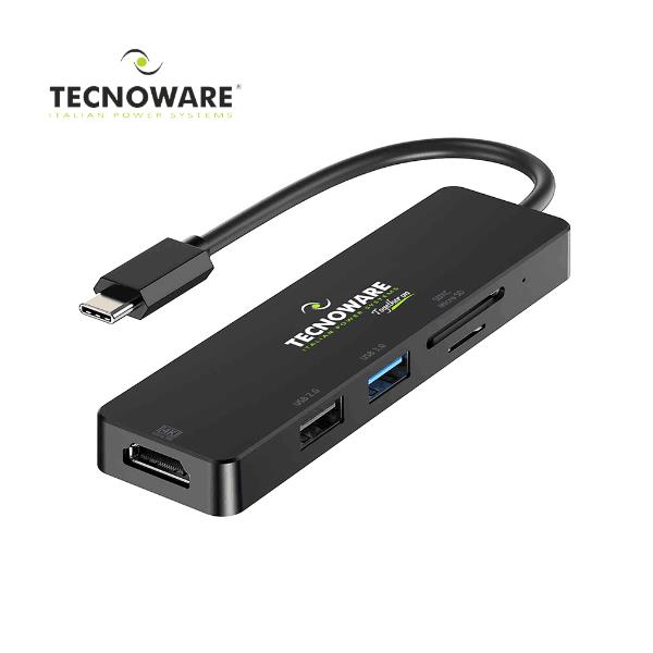 Hub USB-C Tecnoware 5 in 1 Nero 2 Porte USB 3.2