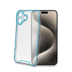Cover Celly GLOW per iPhone 16 Plus Trasparente Azzurro TPU