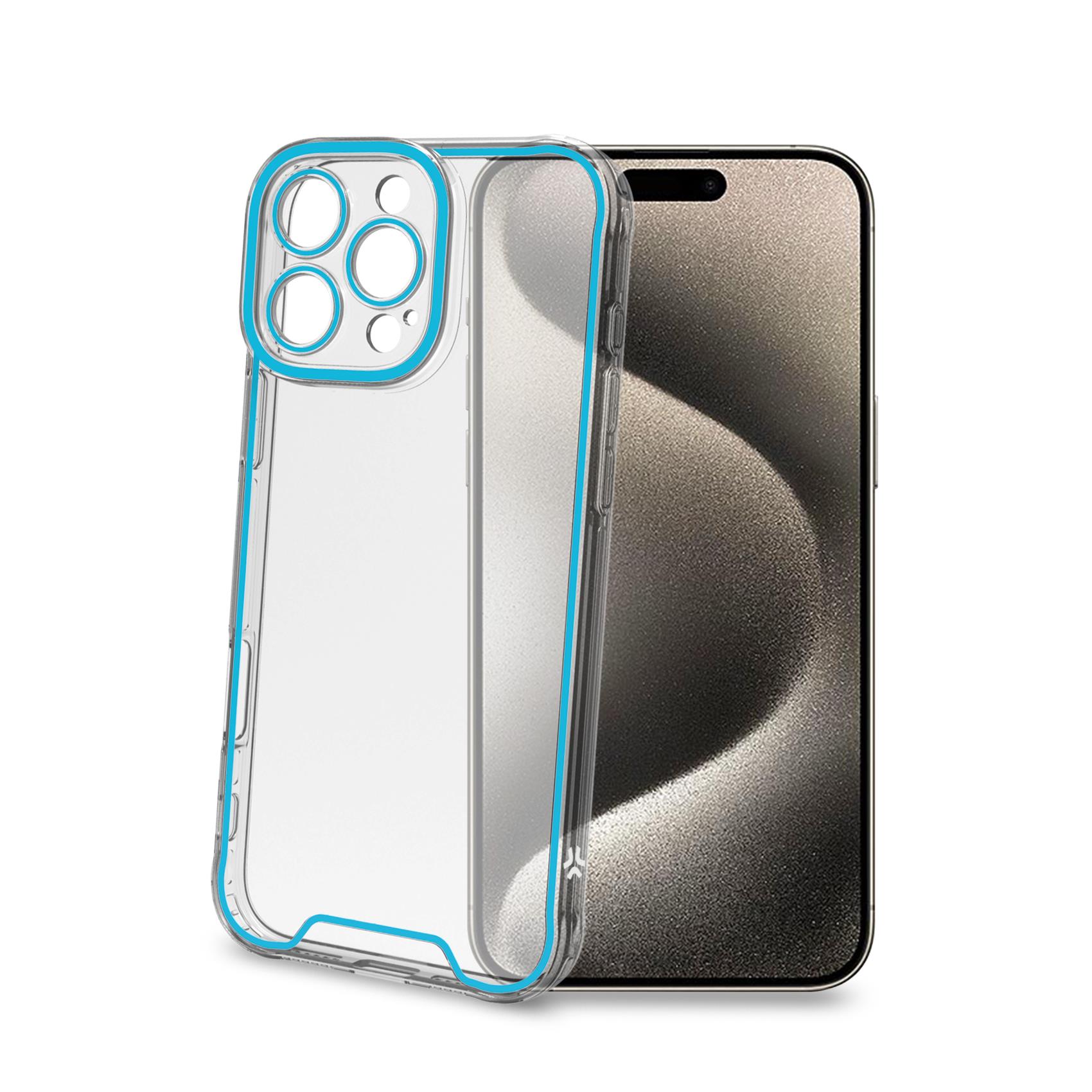Cover iPhone 16 Pro Max Celly GLOW Trasparente Azzurro TPU
