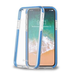 Cover Celly HEXAGON per iPhone Xs e iPhone X Trasparente Azzurro