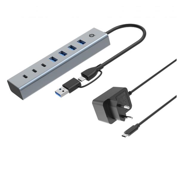 Hub USB 3.0 Conceptronic 7 Porte con Alimentatore 5Gbps USB-C e USB-A