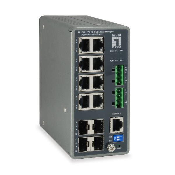Switch Industriale Level One IGU-1271 12 Porte Gigabit L3, 4xSFP, DIN-Rail