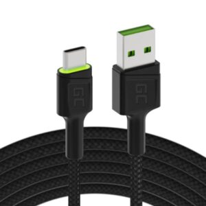Cavo USB-C Green Cell GC Ray 1.2m Ricarica Rapida QC 3.0 LED