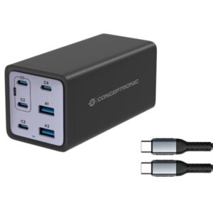 Caricatore USB GaN 6 Porte Conceptronic 200W PD 3.1 QC 3.0 PPS
