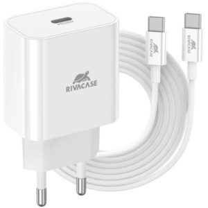 Caricabatterie Wireless Rivacase WD4 EU 20W PD 3.0 Bianco con Cavo USB-C