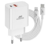 Caricabatterie Rivacase PD 20W QC3.0 USB-C + USB-A con Cavo