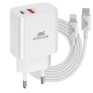 Caricabatterie Rivacase PD 20W QC3.0 USB-C + USB-A con Cavo
