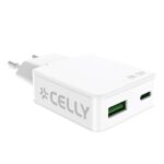 Caricabatterie Celly SLIMTC1C1A45W 45W GaN 2 Porte USB Bianco