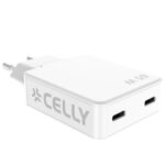 Caricabatterie Celly SLIMTC2C65W 65W GaN Bianco 2 Porte USB-C