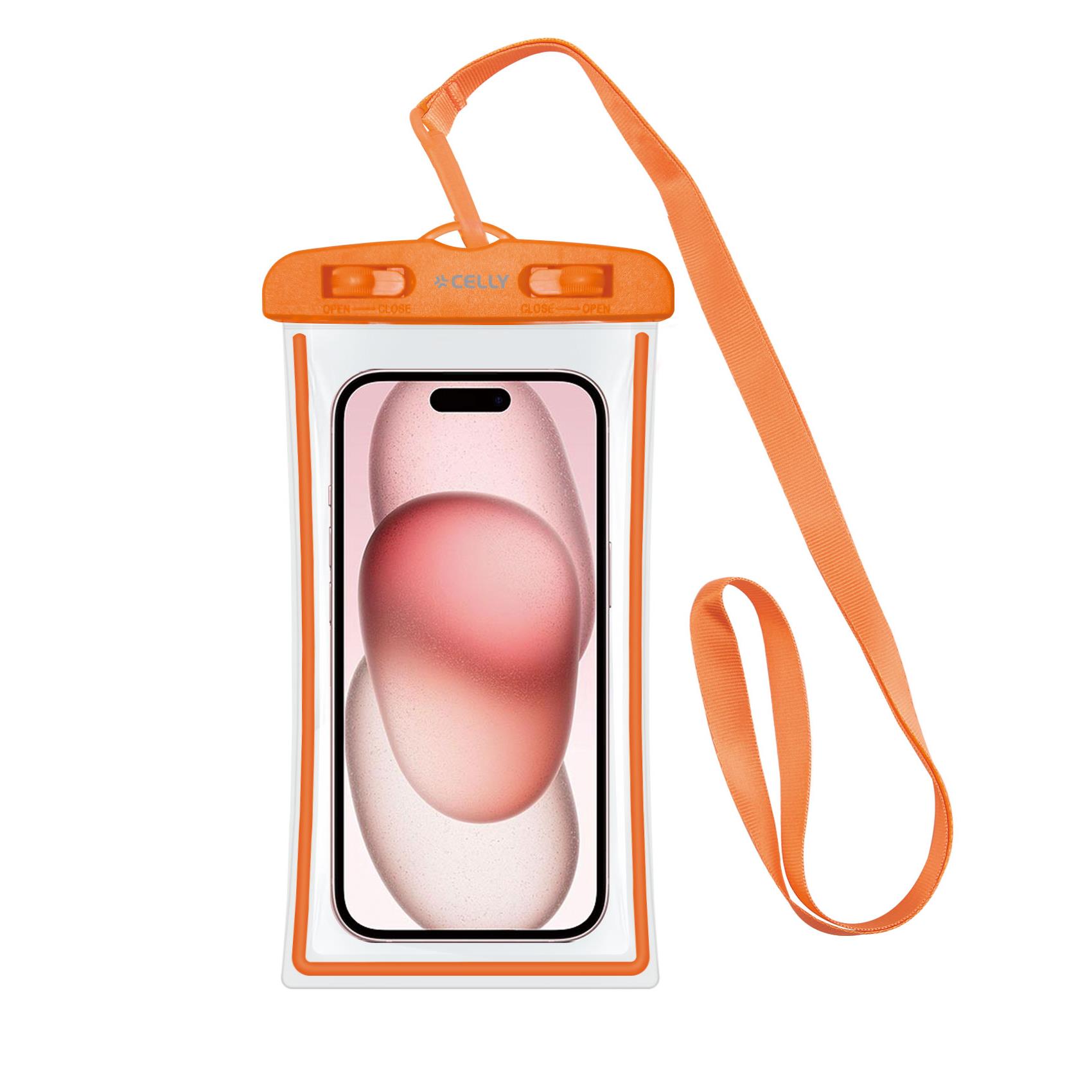 Custodia Impermeabile Celly SPLASHBAG24 per Smartphone fino a 7" IPX8 Arancione