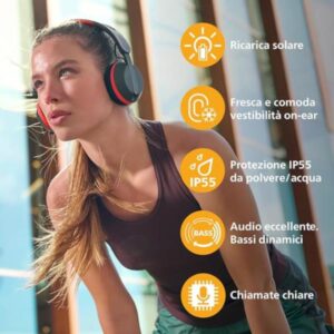 Cuffie Wireless Philips On-Ear con Ricarica Solare, Nero