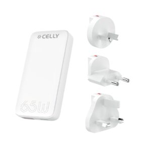 Caricabatterie Celly TCTRAVELUNI65W 65W GaN 2 Porte USB-C Universale