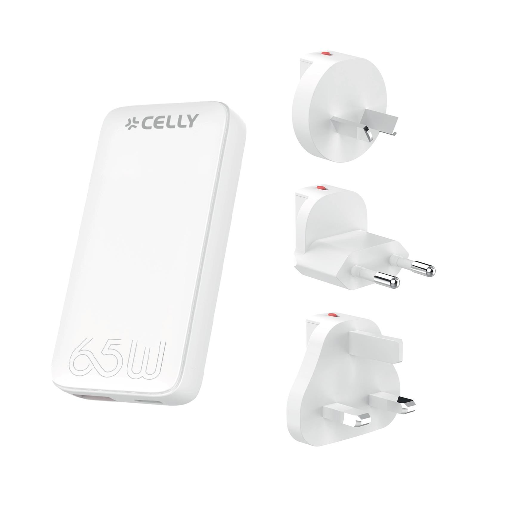 Caricabatterie Celly TCTRAVELUNI65W 65W GaN 2 Porte USB-C Universale