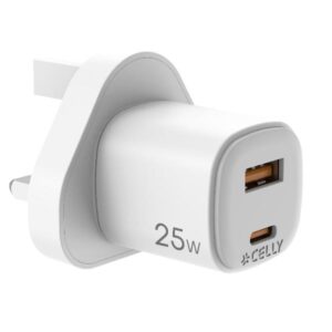 Caricabatterie Celly UPTC1A1C25WUK 25W GaN 2 Porte USB-C Bianco