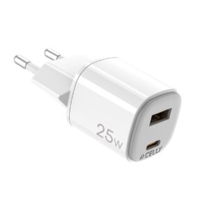 Caricabatterie Celly UPTC1USB1USBC25 25W GaN Bianco 2 Porte