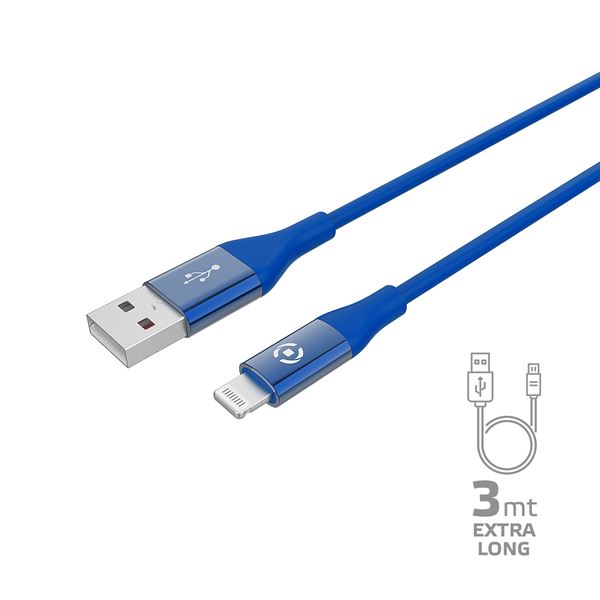 Cavo USB-A/Lightning Celly 3 metri Silicone Blu 12W