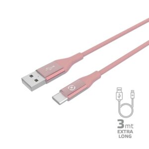 Cavo USB-A USB-C Celly 3 metri Silicone Rosa 15W